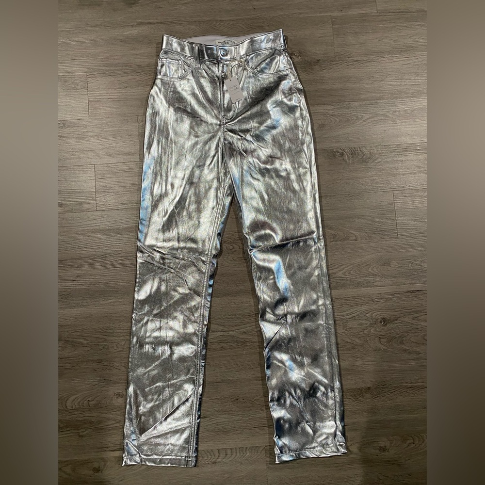 Abercrombie 90s‎ Ultra High Rise Silver Metallic High-Waisted Pants - Picture 2 of 5
